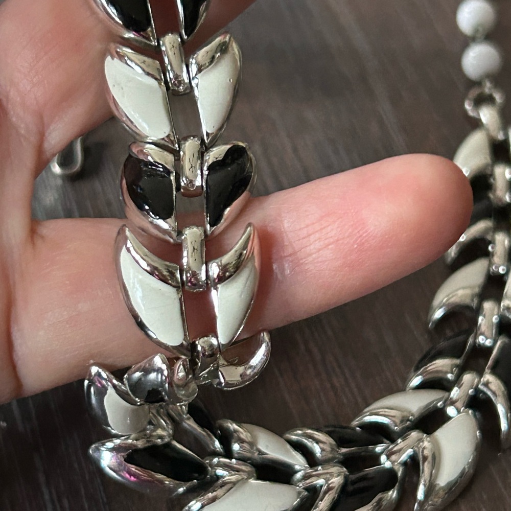 Coro vintage black & white silver choker necklace matching bracelet - Picture 8 of 16